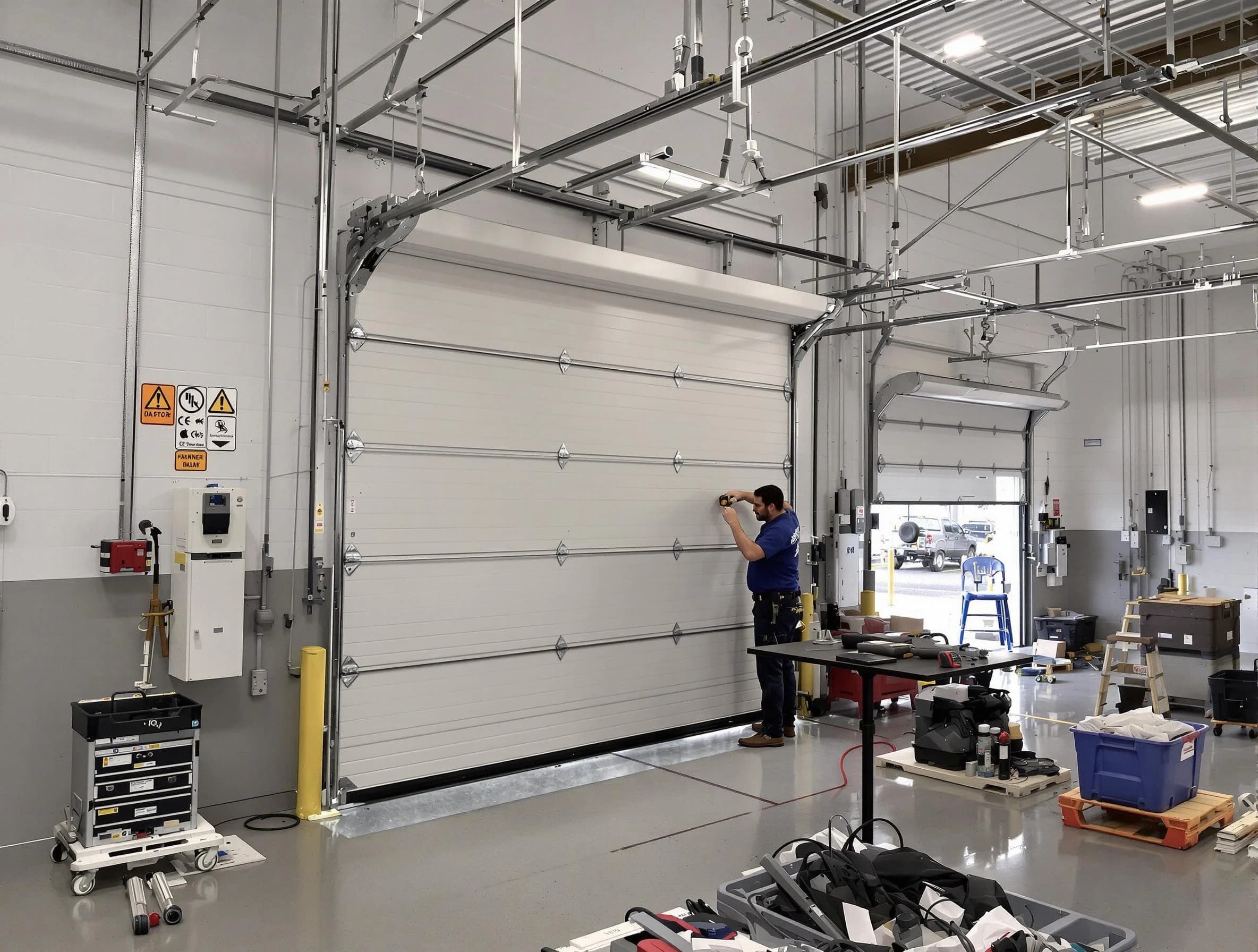 Commercial garage door repair being performed by Murfreesboro Garage Door Repair expert in Murfreesboro