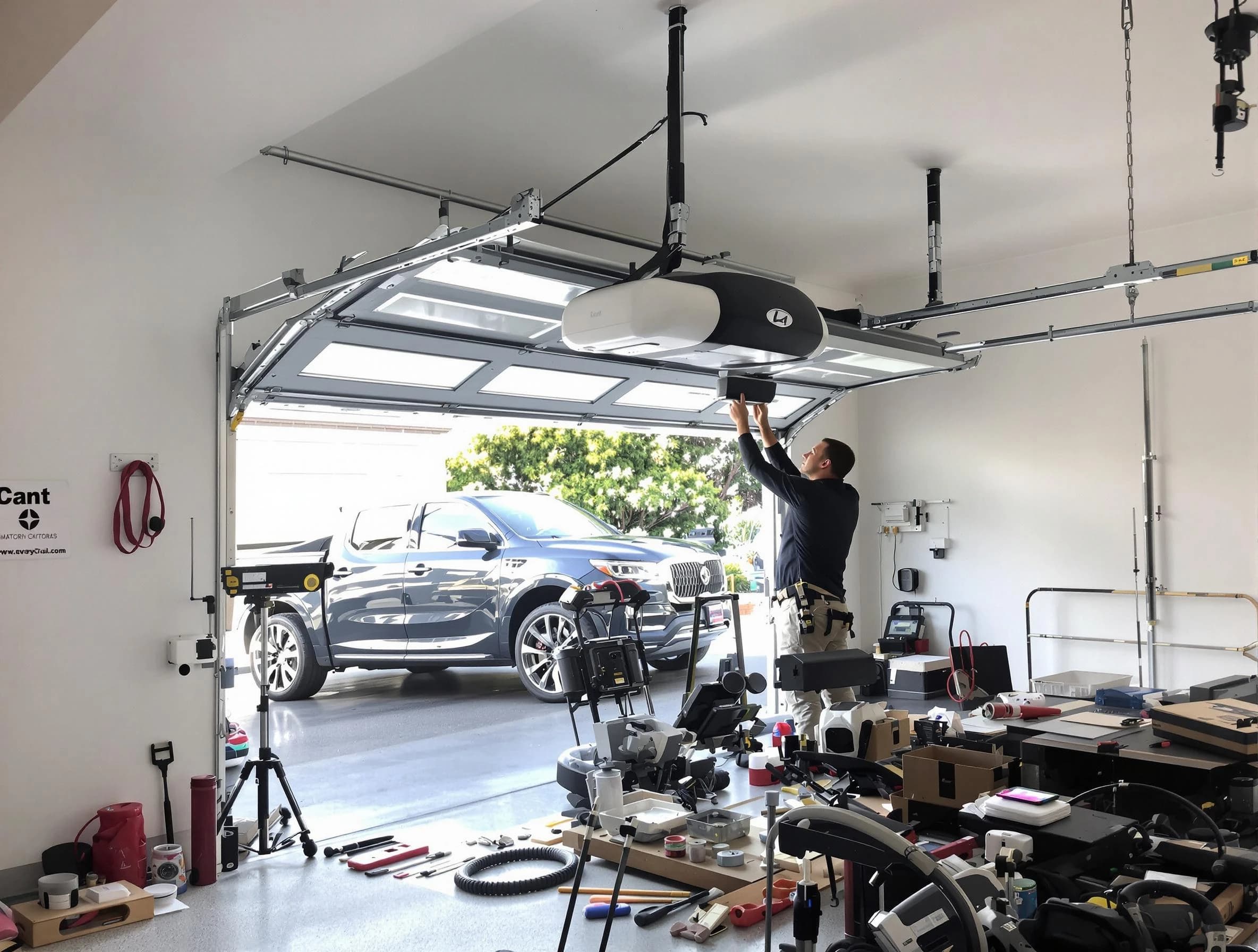 Murfreesboro Garage Door Repair specialist installing smart garage door opener system in Murfreesboro home