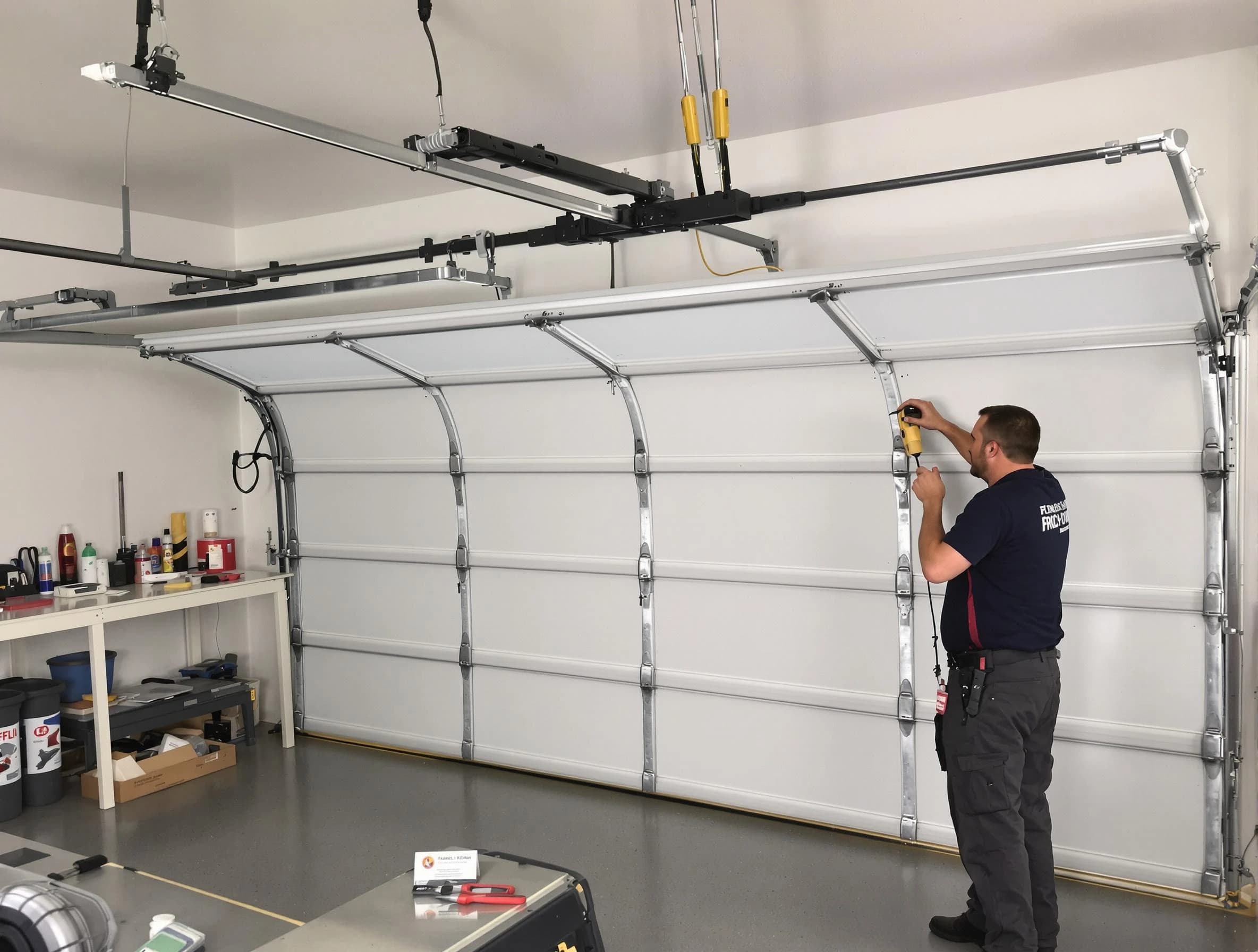 Murfreesboro Garage Door Repair certified technician performing overhead door system repair in Murfreesboro