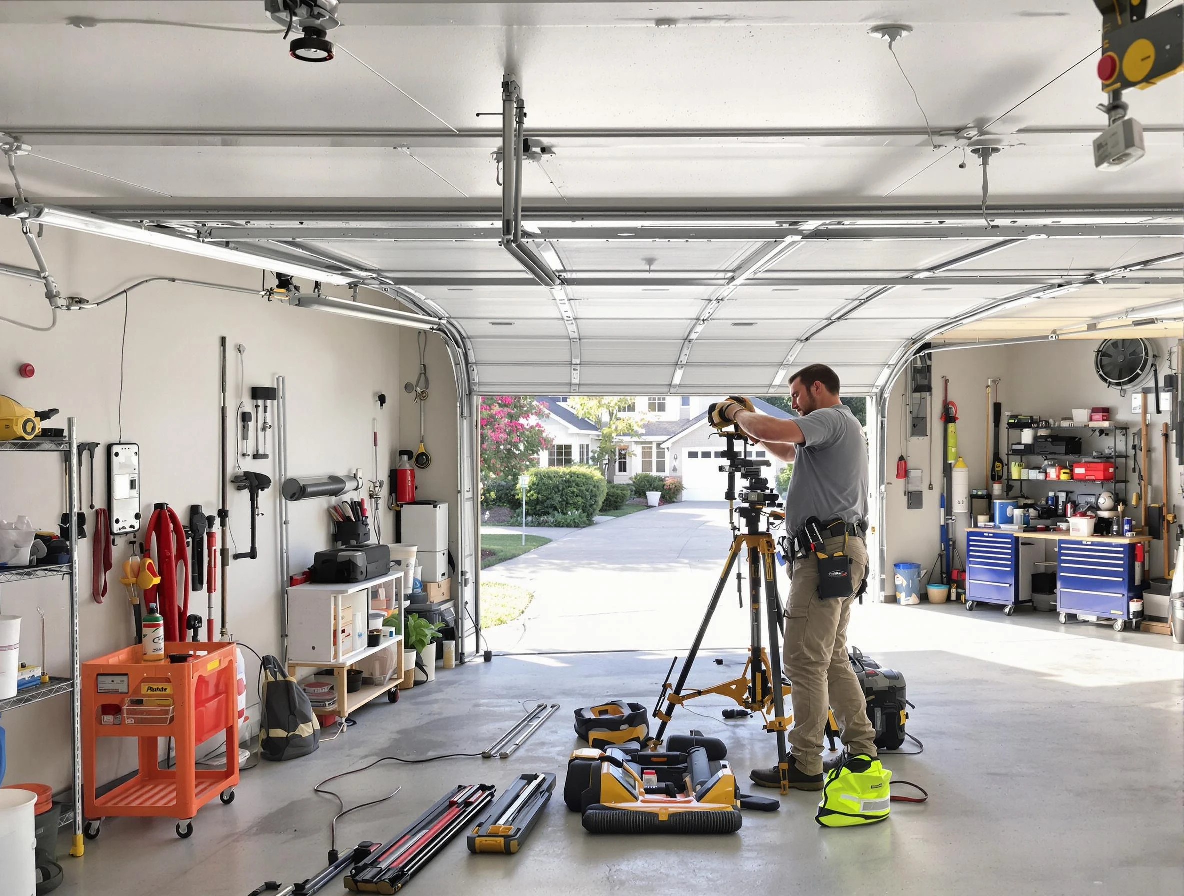 Murfreesboro Garage Door Repair specialist performing laser-guided track alignment in Murfreesboro
